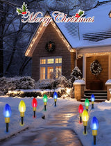 C9 Christmas Multicolor Pathway Lights, 7Ft Outdoor Christmas Pathway Markers Stakes Lights with 4 Jumbo C9 Multicolor LED Bulbs, Connectable Xmas Walkway Light for Driveway Yard Lawn Garden