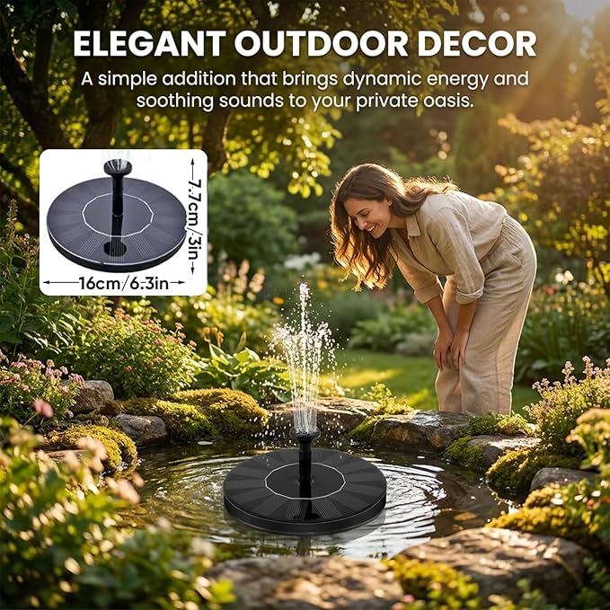 Solar Fountain Pump,Floating Solar Water Pump for Pond, Outdoor Water Feature for Garden, Pool, Patio, Lawn & Garden Decor (6.3inch)