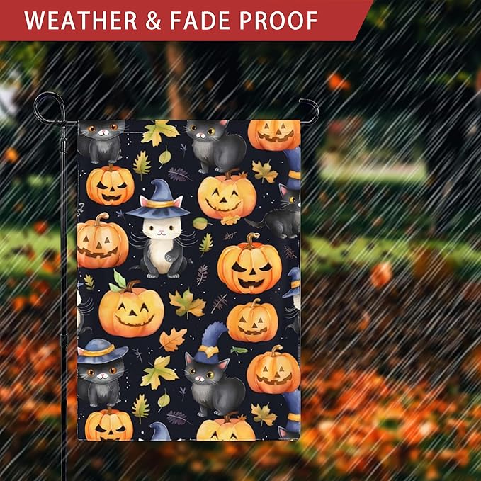 Halloween Pumpkin Cat Garden Flag Vertical 12x18 Inch Small Fall Thanksgiving Yard Flag Yard Seasonal Holiday Outdoor Decor