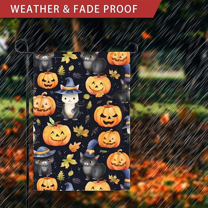 Halloween Pumpkin Cat Garden Flag Vertical 12x18 Inch Small Fall Thanksgiving Yard Flag Yard Seasonal Holiday Outdoor Decor