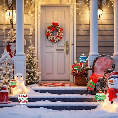 Shimeyao 6 Pcs 12 Inch Metal Christmas Garden Stakes Ugly Sweater Outdoor Plant Stakes Christmas Ball Yard Signs Xmas Outdoor Decor for Home Lawn Porch Holiday Front Backyard