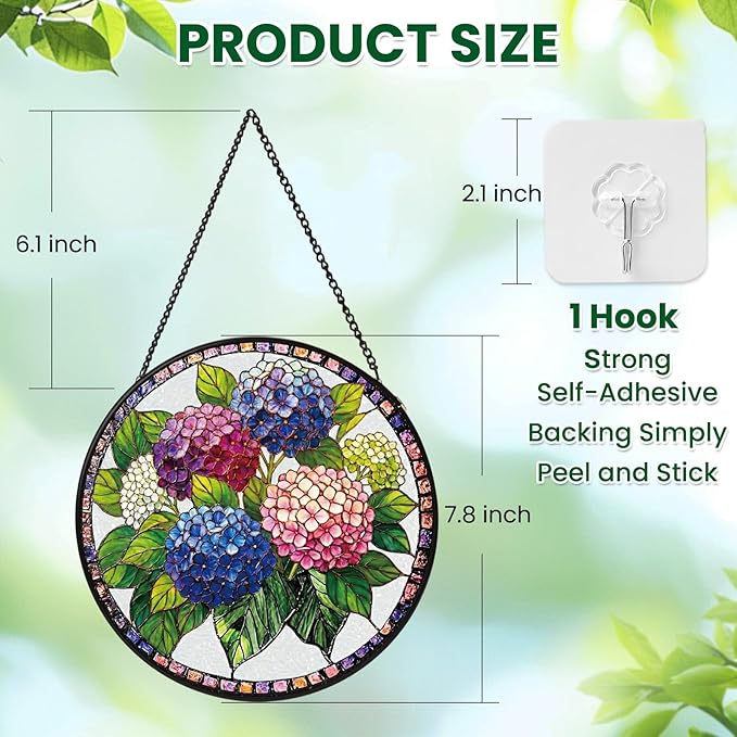 Stained Glass Window Hanging, Blue Hydrangea Flower Stained Glass Suncatcher, Window Decor, Hydrangea Plant Lover Gift for Women, Couples, Best Friend, Family, Colleague, Classmate 7.8 Inch