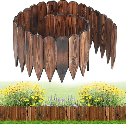 Rustic Pine Wood Garden Fence - 6.6ft L*12in H Easy to Install Sturdy Wooden Landscape Edging Border, No Fading Planter Fencing for Yard Flower Bed Lawns Pathway Tree