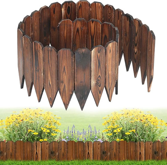 Rustic Pine Wood Garden Fence - 6.6ft L*12in H Easy to Install Sturdy Wooden Landscape Edging Border, No Fading Planter Fencing for Yard Flower Bed Lawns Pathway Tree