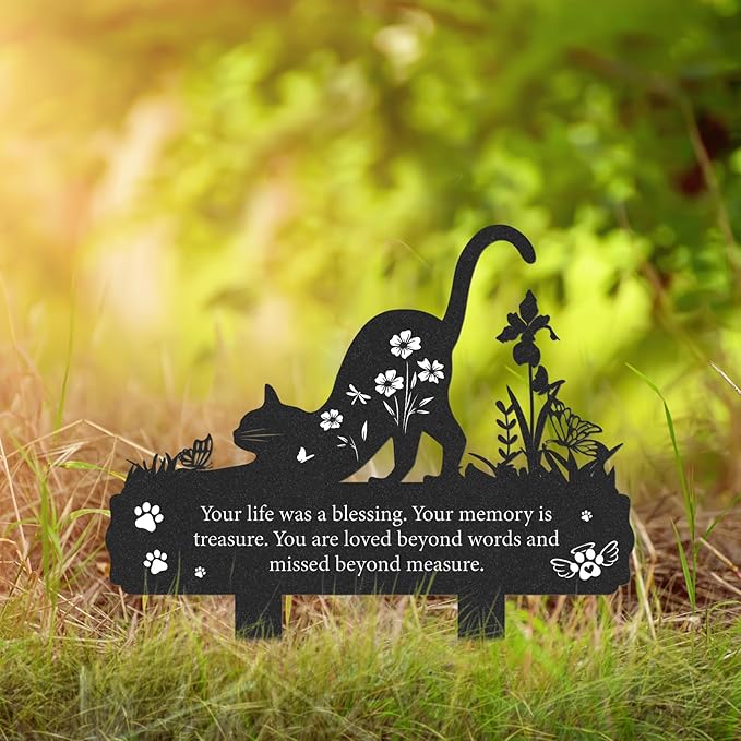 Rngmsi Grave Markers for Cemetery for Cat, Metal Grave Markers Yard Memorial Pet, Decorations for Cemetery for Loss of Cat Outdoors Garden Stake Decor (12 X 14.5 Inches)
