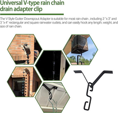 Rain Chains Gutters Adapter Clip, Rain Chain Water Diverter Accessories,Roof Gutter V Style Rain Chain Connector Hook 2Pcs