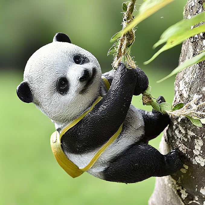 Adorable Climbing Panda Bear Statue Whimsical Tree Hugger Panda Decor Durable Resin Outdoor Yard Art Fairy Garden Accessories PandaGifts for Women for Birthday Decorations