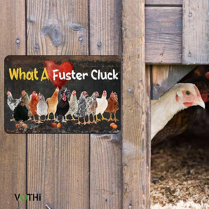 Funny Chicken Vintage Signs,What A Fuster Cluck, Chicken Lover,for Farmhouse Farm Yard Fence Home Kitchen Gardening Outdoor Decor 8x12 Inch