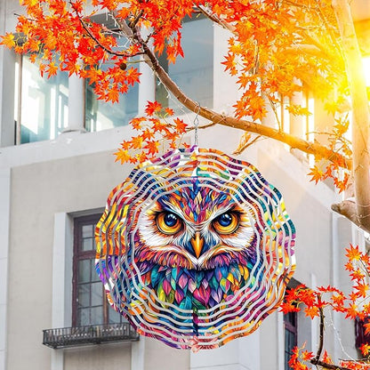 10 Inch 3D Owl Wind Spinner, Laser Cut Metal Hanger Kinetic Wind Rustproof Sculpture for Garden Yard Art Lawn Balcony Window Porch Outdoor Indoor Decor
