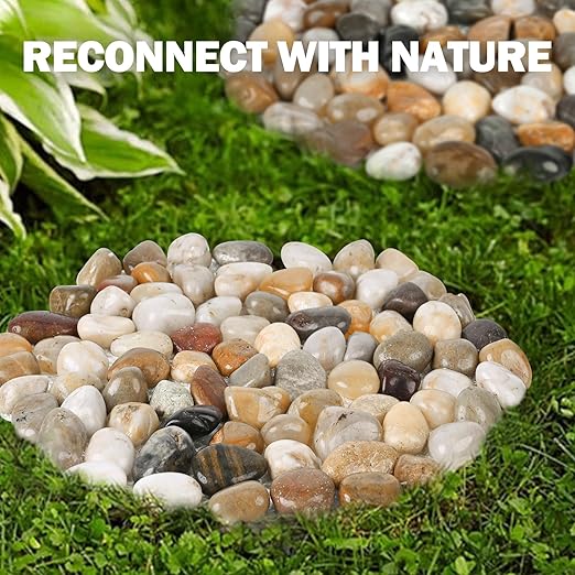 River Rock Stepping Stones Outdoor for Garden Walkway, 10 inch 5 Pcs Hexagon Shape Paver Step Stones Polished Pebble River Stone Mat for Yard Lawn Patio Pathway Walk Way - Multi-Color