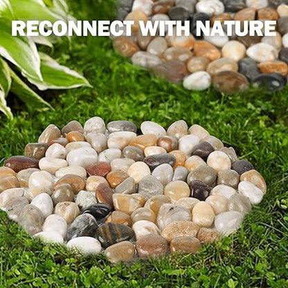 River Rock Stepping Stones Outdoor for Garden Walkway, 12 inch 6 Pcs Hexagon Shape Paver Step Stones Polished Pebble River Stone Mat for Yard Lawn Patio Pathway Walk Way - Multi-Color