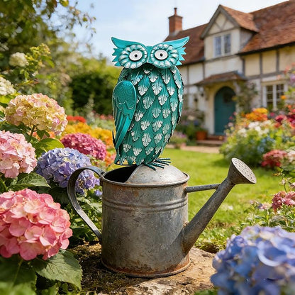 Metal Owl Statue 14"- Whimsical Rustic Garden Decor, Handmade Iron Bird Sculpture for Patio, Yard, Shelf, Desk, Boho Home Accent for Living Room, Bedroom, Office, Unique Gift for Bird Lovers