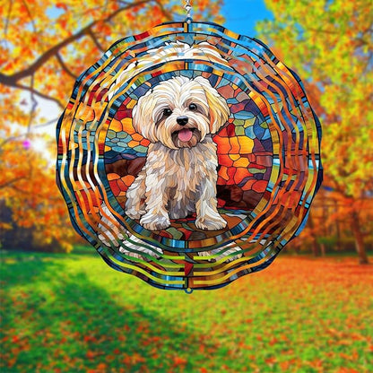 Maltese Dog Wind Spinner Pet Dog Memorial Gifts, Vibrant 3D Kinetic Aluminum Metal Yard Art, Loss of Dogs Sympathy Gifts, Hanging Outdoor Garden Decor, 8" Wind Sculptures for Patio, Porch (Maltese5)