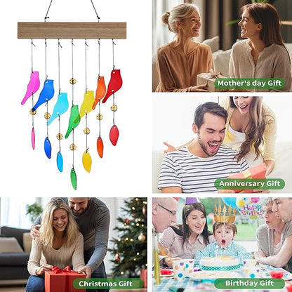Colorful Glass Wind Chimes for Outdoor Garden & Patio - Handcrafted Bird Design Windchime, Perfect Housewarming Gift for New Home