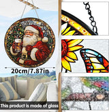 VAIIEYO Christmas Sun Catcher Stained Glass Window Hanging Ornament, Handmade Sun Catcher Santa Claus Decoration with Hooks for Window Garden Home, Christmas & Birthday Housewarming Gift (7.8 inch)