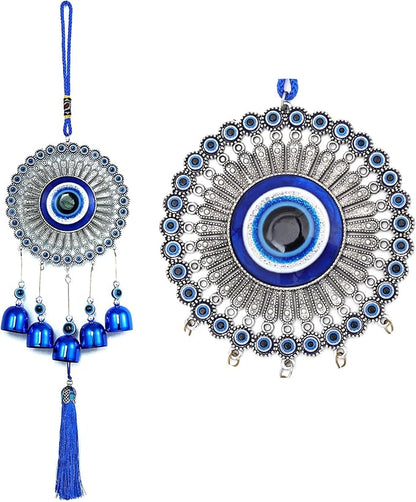BWINKA Blue Evil Eye Hanging Decoration Ornament Metal Wind Chimes for Home Garden Gift Decoration