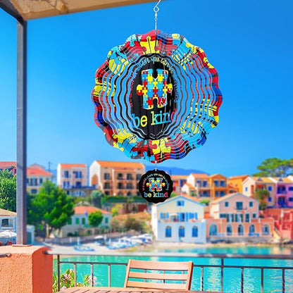 Hanging Wind Spinners Outdoor - Autism Metal 3D Wind Spinner 12 Inch Kinetic Spinning Decor for Patio Lawn Garden Indoor Balcony Stainless Steel Ornaments Art Gifts for Women Men Friends