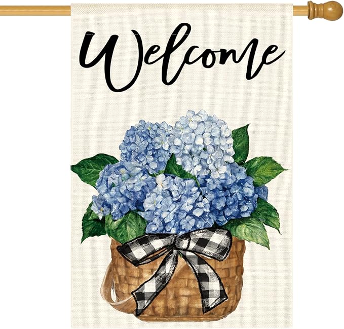 AVOIN colorlife Hydrangea Spring Summer House Flag 28x40 Inch Double Sided Outside, Floral Welcome Yard Outdoor Flag