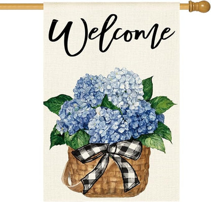 AVOIN colorlife Hydrangea Spring Summer House Flag 28x40 Inch Double Sided Outside, Floral Welcome Yard Outdoor Flag