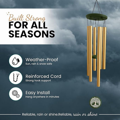 Memorial Gifts, Wind Chimes for Loss of Loved One - 36" Tree of Life, Deep Toned Windchimes Outdoors, Porch Decor, Double-Sided Engraved, loss of father gift, Wind Chimes for Outside Clearance