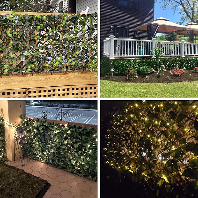 Expandable Faux Ivy Fence,Artificial Privacy Screen Decor for Outdoor Wall, Balcony and Patio, Single Sided Leaves (Green,2)