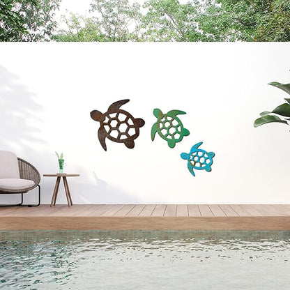 Threehoney 3 Sizes Metal Sea Turtle Wall Art Decor Beach Ocean Nautical Coastal Theme Decor Vintage Farmhouse Turtle Hanging Decoration for Indoor Outdoor Garden Backyard Pool Patio Kitchen Bathroom
