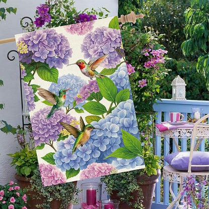 Baccessor Spring Summer Hydrangea House Flag 28 x 40 Inch Double Sided Burlap Flower Green Leaf Farmhouse Large Yard Flag Summer Holiday Seasonal Outdoor Outside Decoration