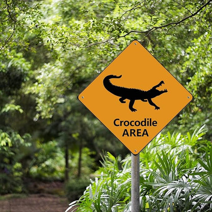 Warning Crocodile Area Aluminum Metal Sign Ocean Animal Caution Crossing Xing Street Sign Yellow Diamond Shape Funny Metal Sign For Indoor Outdoor 10x10in