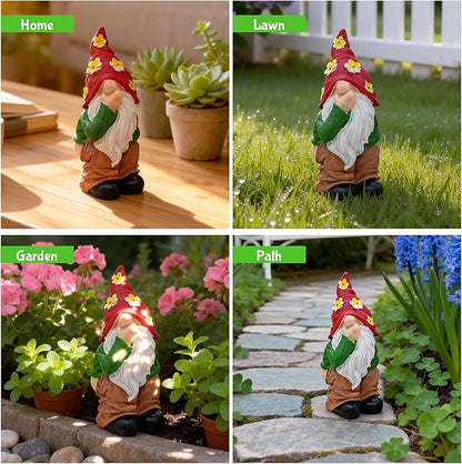 Spring Garden Gnome Statues - Funny Gnome Pants Down Outdoor Resin with Flower Hats Sculptures Decor for Indoor Home Table Patio Yard Porch Balcony, Housewarming Birthday