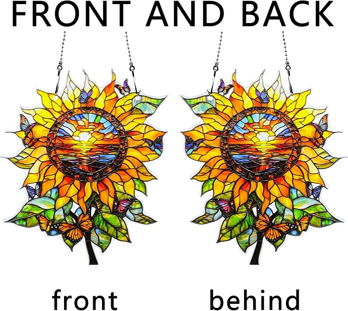 Sunflower Butterfly Ornaments Colorful Window Hanging Decorations Home Wall Decor for Indoor Outdoor