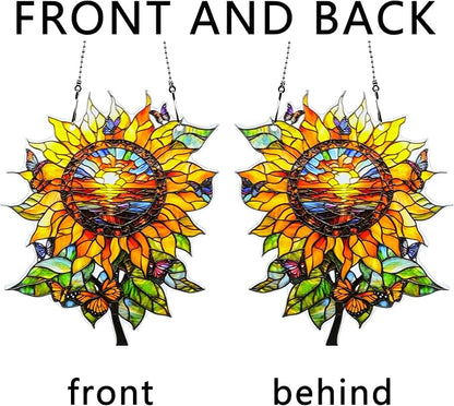 Sunflower Butterfly Ornaments Colorful Window Hanging Decorations Home Wall Decor for Indoor Outdoor