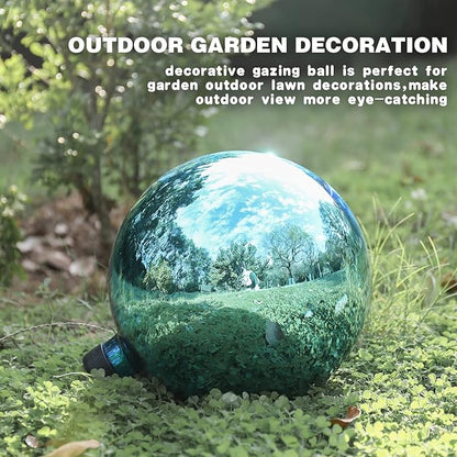VCUTEKA Gazing Ball, Glass Mirror Polished Hollow Ball Reflective Garden Sphere, Gazing Globe for Home Garden Lawn Outdoor Ornament Yard Decorative 10-Inch, Blue