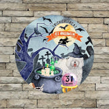 Retro Metal Sign 12"x12",Happy Halloween Scary Night Grave Witch Bats Trick Or Treat Dog Aluminum Tin Metal Sign for Home Living Room Bedroom Garden Farm Patio Decor Wall Art Poster