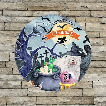 Retro Metal Sign 12"x12",Happy Halloween Scary Night Grave Witch Bats Trick Or Treat Dog Aluminum Tin Metal Sign for Home Living Room Bedroom Garden Farm Patio Decor Wall Art Poster