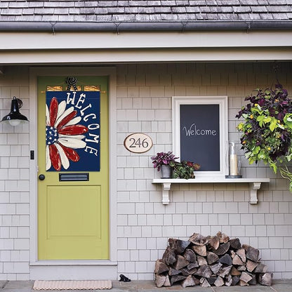 AVOIN colorlife Patriotic 4th of July House Flag 28x40 Inch Double Sided Outside, Memorial Day Floral Welcome Daisy Yard Outdoor Decoration