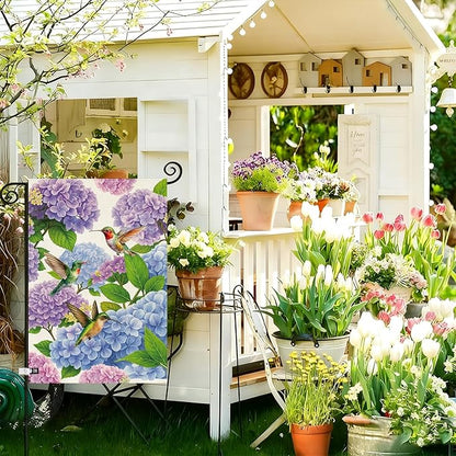 Baccessor Spring Summer Hydrangea Garden Flag 12.5 x 18 Inch Double Sided Burlap Flower Green Leaf Farmhouse Small Yard Flag Summer Holiday Seasonal Outdoor Outside Decoration