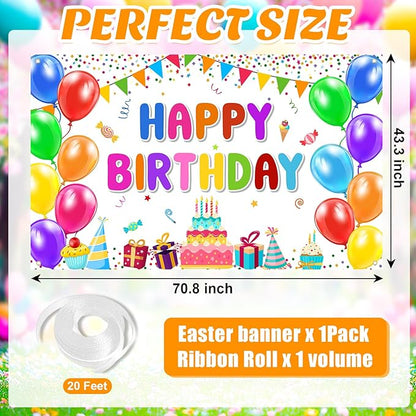 Happy Birthday Banner Backdrop Decorations Flag Outdoor 71x44 Inch,Colorful Rainbow Birthday Bunting for Boys Girls Indoor Home Party Supplies,Yard Sign Photography Background
