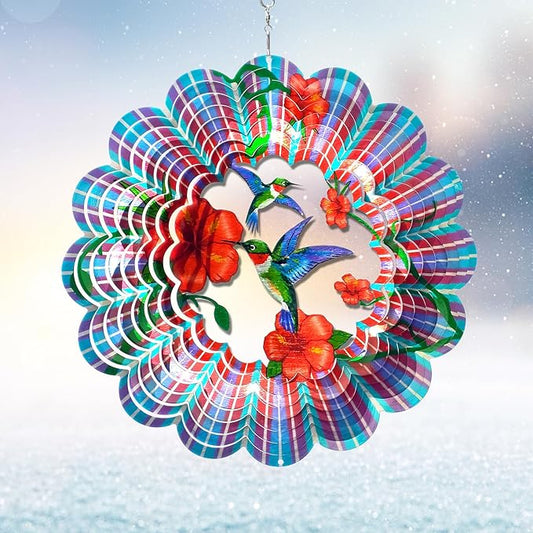 Hummingbird Wind Spinner, 12-Inch 3D Kinetic Metal Wind Spinners - Hummingbird Gift for Women, Mom, Men, Dad, Garden & Yard Decor Outdoor/Indoor Decoration, Dynamic Art Hanging Sculpture