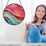 CHATYOUNG Stained Glass Window Hanging Abstract Red Gold Large 11.8" - Suncatcher Door Garden Sunroom Sun Catcher Decor Housewarming Christmas Birthday for Mom Grandma Nana Woman Home Owner Friend