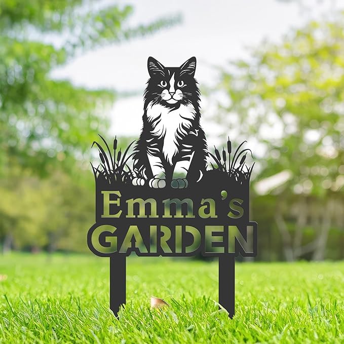 Personalized Cute Cat Kitten Metal Garden Sign,Custom Yard Sign With Stake,Outdoor Garden Décor,Pet Cat Lawn Garden Decorated Statue,Cat Sympathy Yard Metal Sign,Cat Lover Gifts Kailyard Plaque.