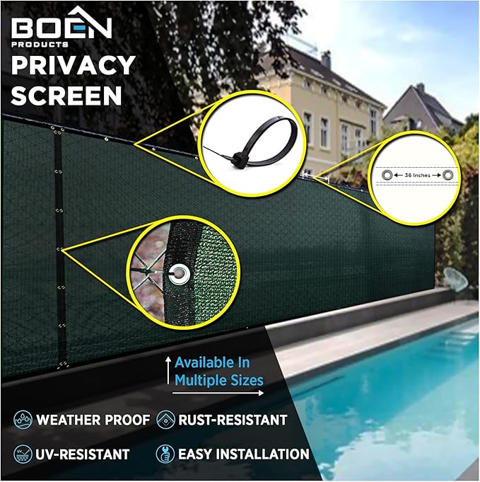 Boen - Backyard Privacy Screen Fence Covering 6' x 100' - Green - Instant Outdoor Privacy Fence Screen for Any Metal, Chain Link, Wood Panels or Plastic Fencing - Shade & Block Wind Privacy Wall