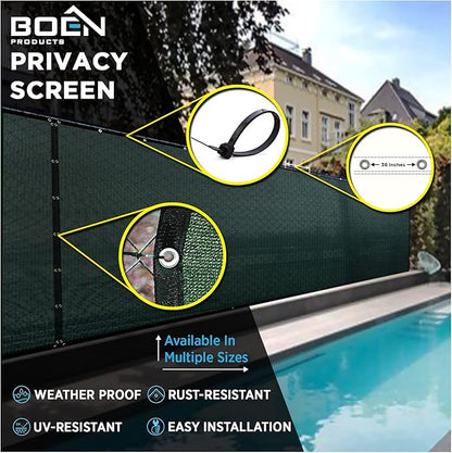 BOEN Privacy Screen Fence Netting Mesh Fabric Windscreen with Reinforced Aluminum Grommets for Garden Fence Or Any Outdoor Metal or Wooden Fencing (5' x 200', Green)