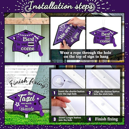 Chunful 12 Pack Graduation Yard Signs Grad Decoration 2026 Happy Graduate Lawn Garden Sign with Stake Congrats Outdoor Plastic Cap Hanging Ornament for Class Pathway Walkway Porch Party(Purple)