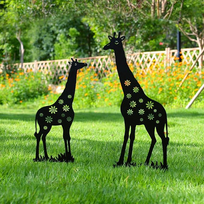 Metal Decorative Garden Stakes, Giraffe Garden Decor for Outside Gifts for Women Men, Black Silhouette Statues Decorations Outdoor for Yard Art, Lawn, Backyard, Pathway,Patio