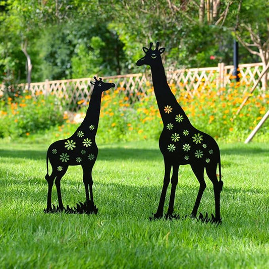 Metal Decorative Garden Stakes, Giraffe Garden Decor for Outside Gifts for Women Men, Black Silhouette Statues Decorations Outdoor for Yard Art, Lawn, Backyard, Pathway,Patio