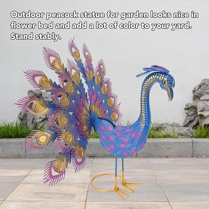Peacock Garden Statue, Iron Sculpture Multicolor S - Elegant Outdoor Yard Decor, Weatherproof Patio Accent