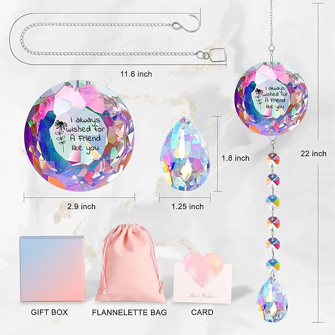 Friend Gifts for Women, Gifts for Friend Christmas Birthday- Always Wished for a Friend Like You, Suncatcher for Home Office Bedroom Living Room Garden Decoration, Sun Catcher
