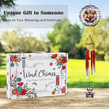 Highland Cow Wind Spinner Chimes Outdoor - Hanging Garden Decor Metal Wind Chimes for Patio, Yard, Backyard - Birthday Housewarming Gifts for Women/Mom/Grandma