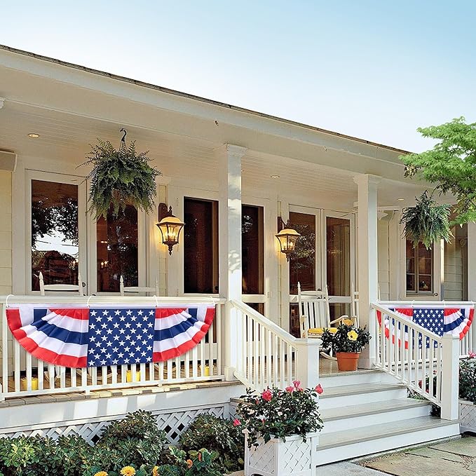EBaokuup 2 Pcs 5 x 1.5 Ft Long Pleated American Flag Bunting,Traditional Patriotic American Bunting Flags for 4th of July,USA Pleated Fan Flag for Independence Day Garden Outdoor Decor