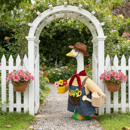 Porch Goose Outfit for 23" Cement & Plastic Goose Statue – Gardener Porch Goose Clothes with Cowboy Hat,Includes Scarf,Tools,Watering Can & Flower Pot, Outdoor Lawn Yard Decor & Front Porch